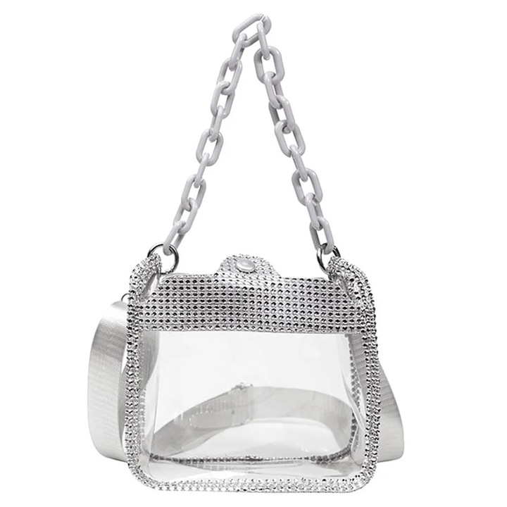 Прозрачна дамска чанта, с регулируема презрамка, идеална за концерти и проверки за сигурност, 19x16x10см, сива