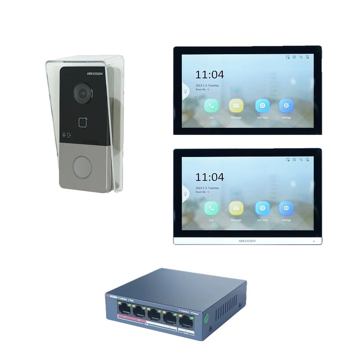 Sistem interfon cu 1 sonerie, 2 ecrane acces, rezistent la apa, 138x65x27mm, 175x113.5x21mm