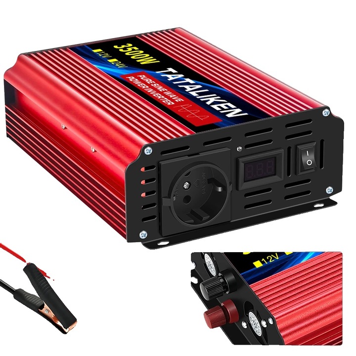 Autós inverter 12V 3500W 220V EU, nagy hatékonyságú, robusztus kialakítás