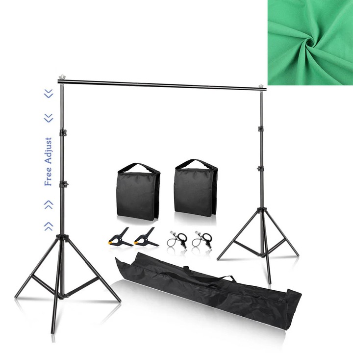 Suport pentru fundal foto, material canvas, fundal verde, set de baza 2, 200x300cm