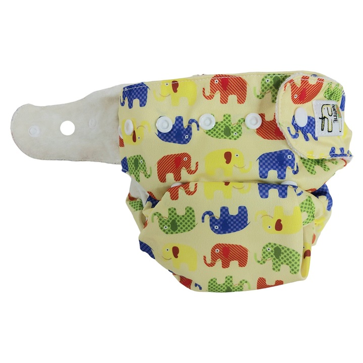 Scutec reutilizabil, NappiMe, Bambus, Impermeabil, Model elefanti, Multicolor