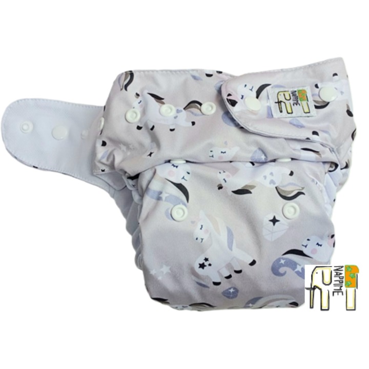 Scutec reutilizabil, NappiMe, Impermeabil, Model unicorn, Gri