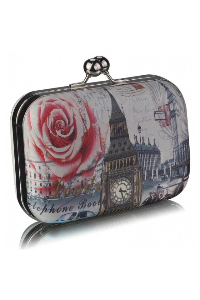 Geanta clutch alb/ multicolor din acrilic/ metal LeeSun, de dama, LSE00291