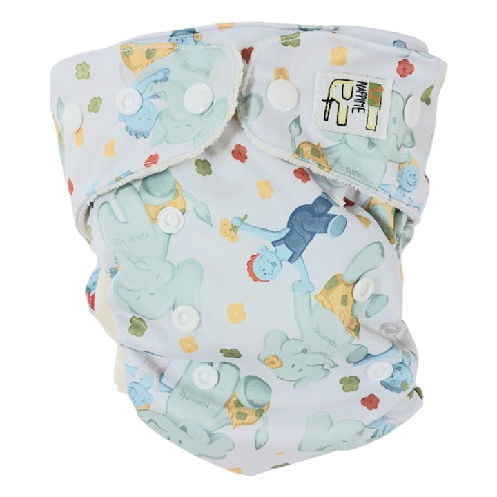 Scutec reutilizabil, NappiMe, Impermeabil, Model copii si elefanti, Albastru deschis
