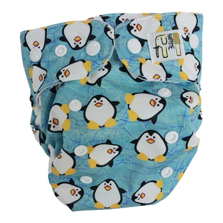 Scutec reutilizabil, NappiMe, Impermeabil, Model pinguini, Albastru