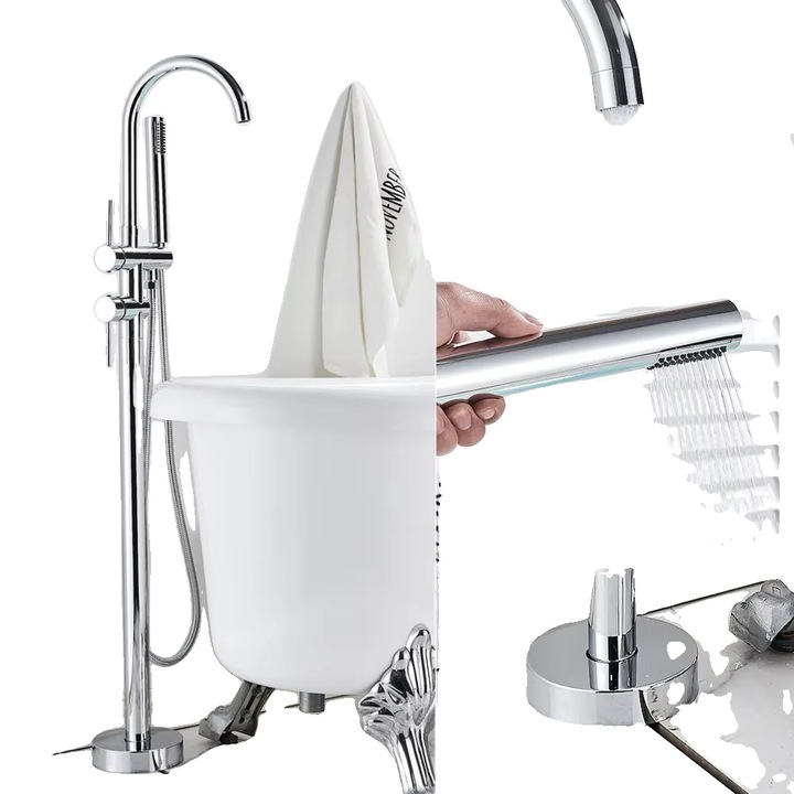 Kádcsaptelep kézi zuhannyal, kerámia, egykaros, króm