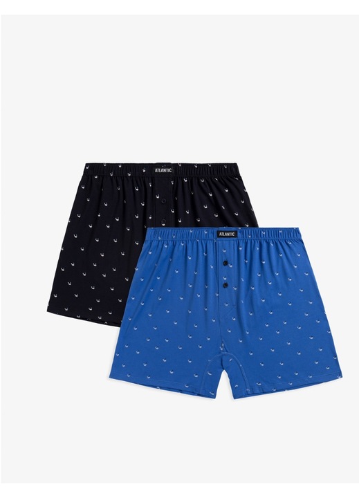 Set 2 perechi boxeri barbati 2MBX-039, Atlantic, Bumbac, Negru/Albastru, S INTL