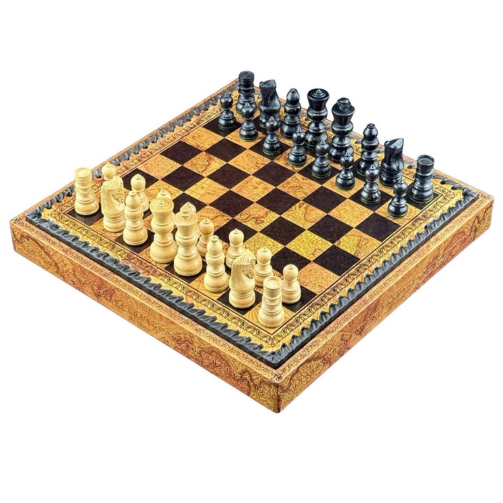 Шахматен комплект Italfama, дървени фигури, дъска от еко кожа, 28x28x3.5 см, включително пешки