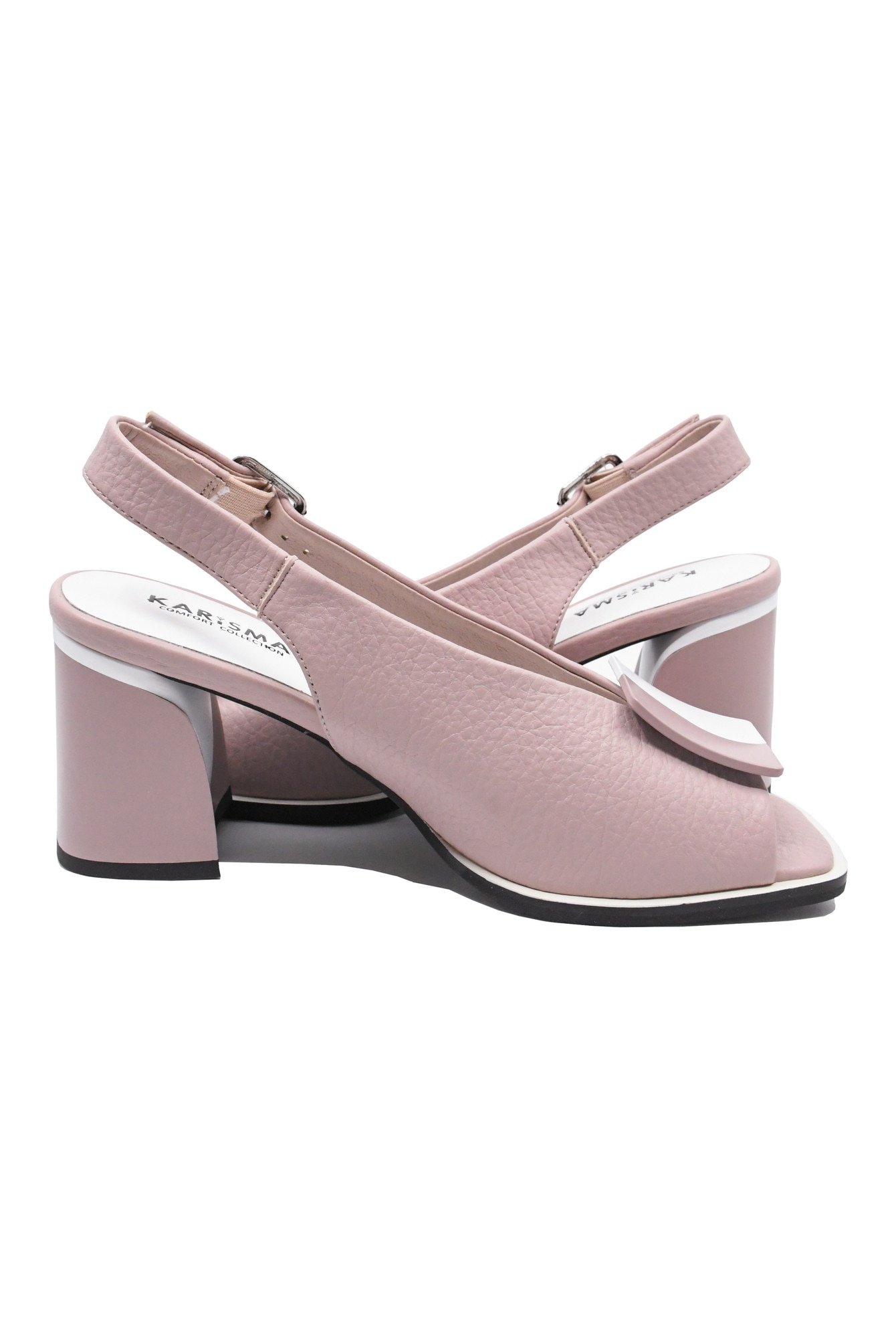 Sandale elegante office Karisma, roz deschis cu detalii albe, din - Main Image