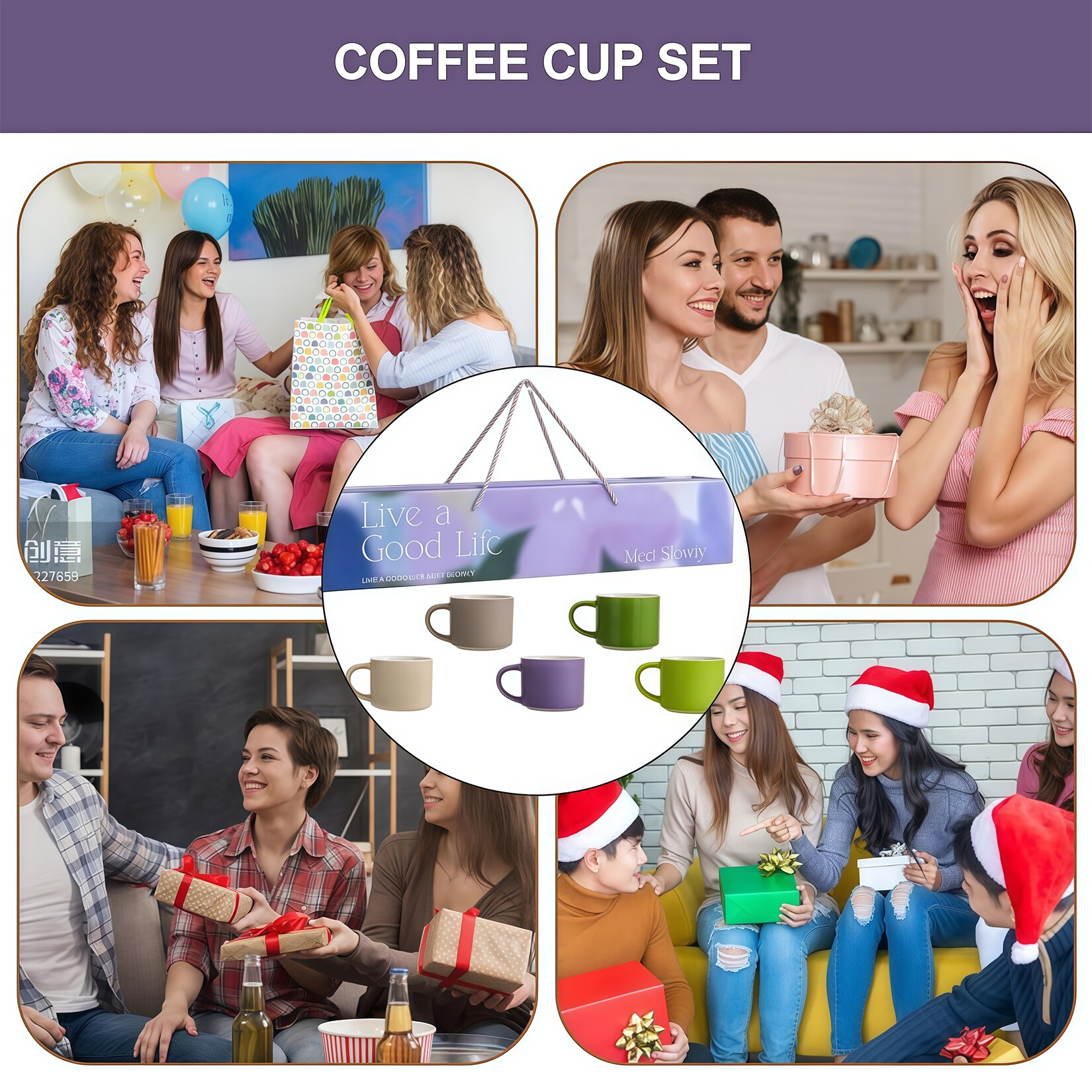 Jfyu Set 5 Cani Cafea JFYU, Ceramica, 80 ml, Multicolor, Design Modern - eMAG.ro