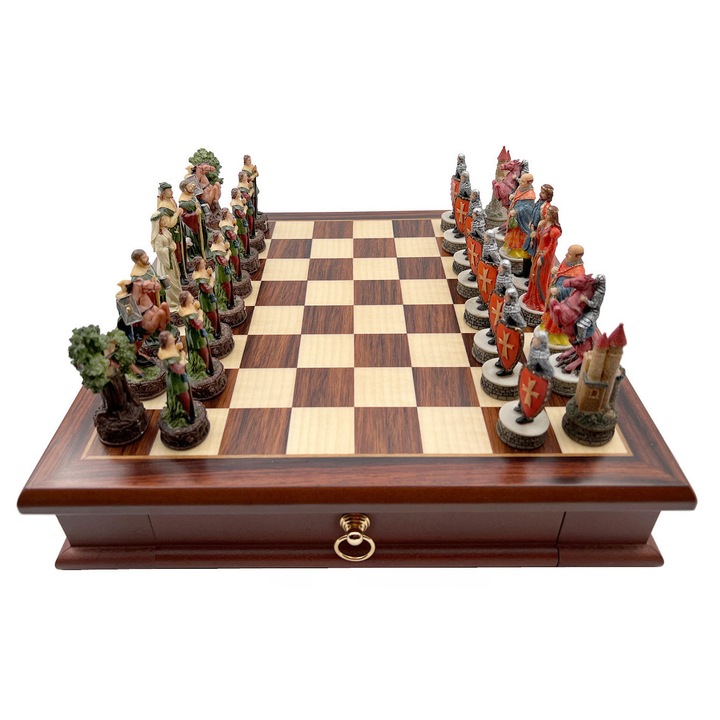 Set de sah Italfama, colectia Robin Hood, lemn, 32x32x6cm, piese din poliester, multicolor