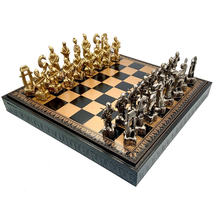 Set joc de sah si table Italfama, piese metalice Samurai, ecopiele, 48x48x5.5cm, multicolor