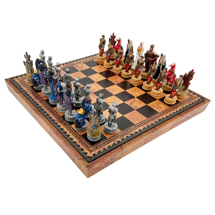 Set de sah si dame Italfama, colectia King Arthur, piele ecologica, 35x35x4cm, piese din polistone