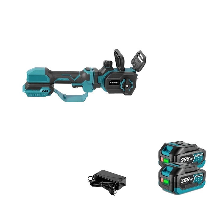 Fierastrau cu lant, 12 inch, motor fara perii, design telescopic, 2 baterii