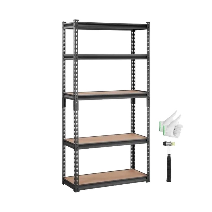 5-szintes polc, VEVOR, nagy kapacitású, állítható, szénacél, 75x30x152cm