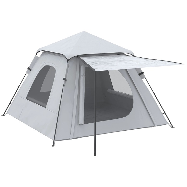 Cort camping, 210x210x150 cm, un dormitor, gri deschis, pentru 2 utilizatori