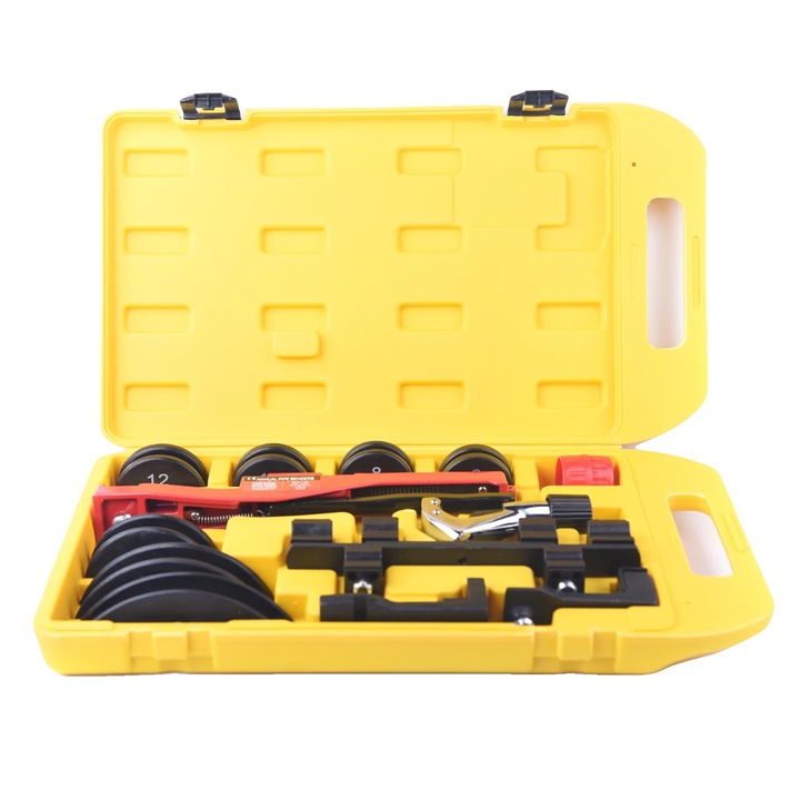 Kit de indoit tevi, 7 capete de indoit, suporta tuburi de 6-22 mm, actionare manuala, galben