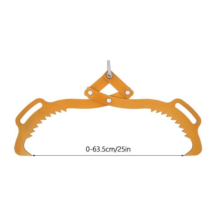 Clesti ridicare busteni / Clesti tractare lemn, 63, 5 cm, Capacitate 1000 kg, Deschidere 0–76 cm, Otel carbon 8 mm, Gheare zimtate duble, Galben