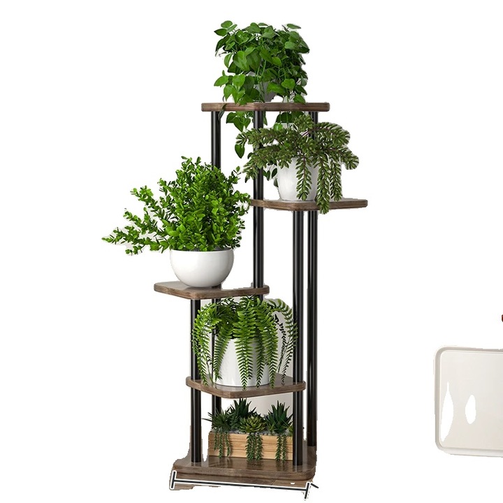 Suport pentru plante, metal, 5 etaje, negru, 106x30cm