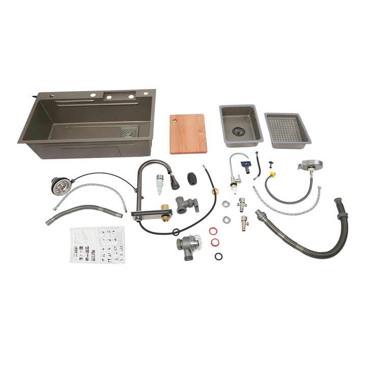 Chiuveta bucatarie, montare incastrata, design multifunctional, gri inchis, 80x45cm