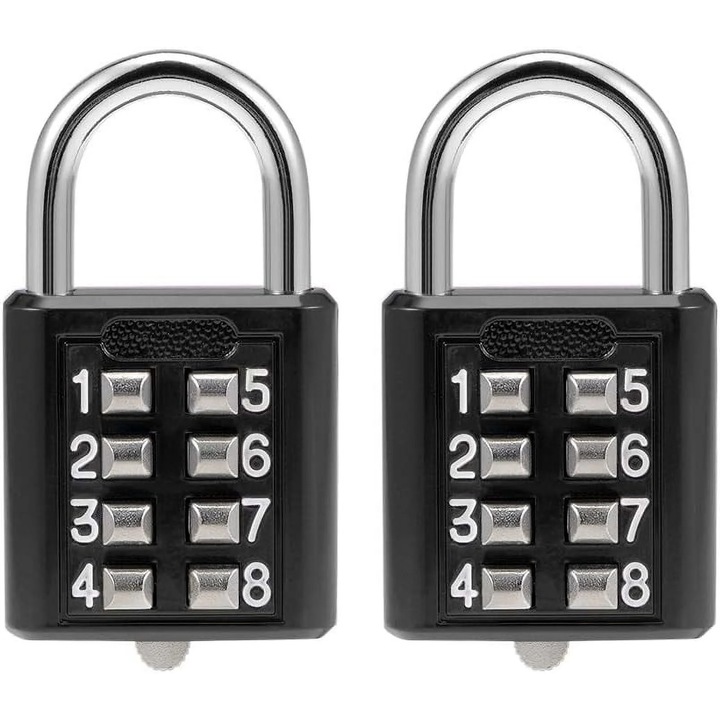 Катинар с 8-цифрена комбинация, черен бутон, 5 мм, 20x20 мм, комплект от 2 бр