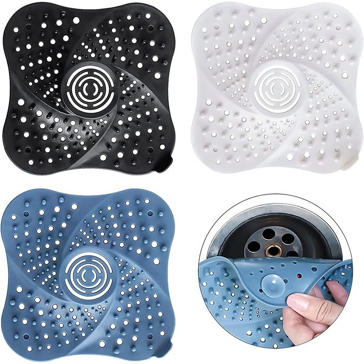 Силиконов сифон за коса за канал, комплект за баня и кухня, лесен за монтаж и почистване, 3 цвята