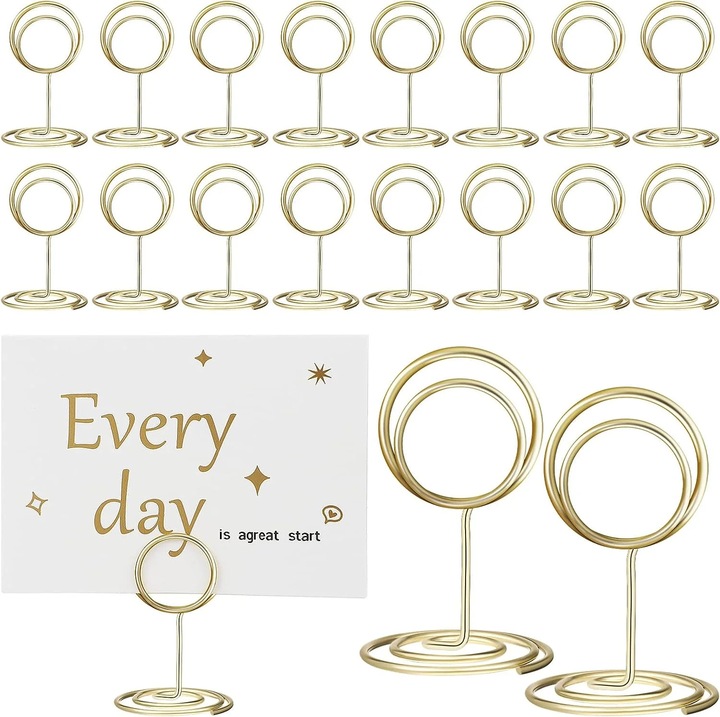 Комплект от 20 метални поставки за картички за маса, златни, кръгли, за партита, сватби, събития