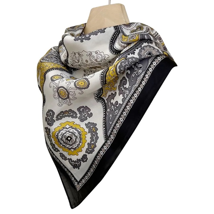 Esarfa dama, neagra, patrata, usoara, accesoriu versatil pentru diverse ocazii