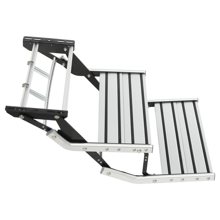 Scara de acces din aluminiu, Model pliabil, Pentru autorulota, rulota, iaht, Sarcina 200 kg, 55×88×44 cm, Argintiu
