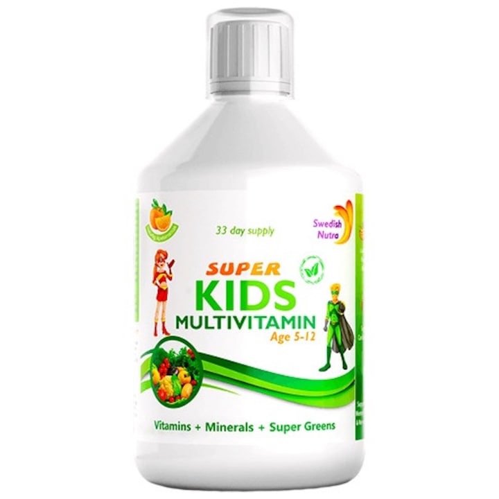 Super Kids Multivitamine Lichide pt Copii cu 30 Ingrediente: Vitamine + Minerale + Mix de Verdeturi si Extracte - 500ml
