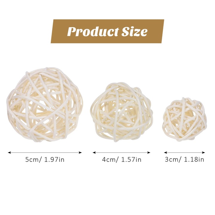 15 db fehér rattan golyó készlet 3x4x5cm karácsonyi esküvői dekoráció