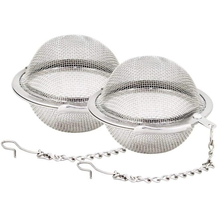 Infuzor de ceai bila ZYBLSSBB LSM2xh11411-BCS0070184, din otel inoxidabil 304, plasa fina, argintiu, set 2 buc (5,6 cm)