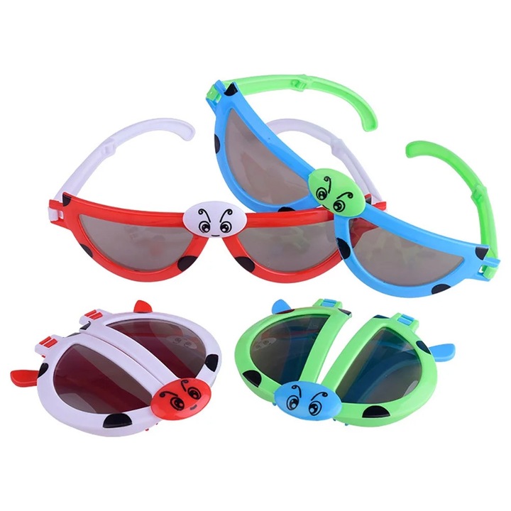 Set 4 ochelari de soare copii, design cartoon, culori aleatorii, 14cm x 16cm