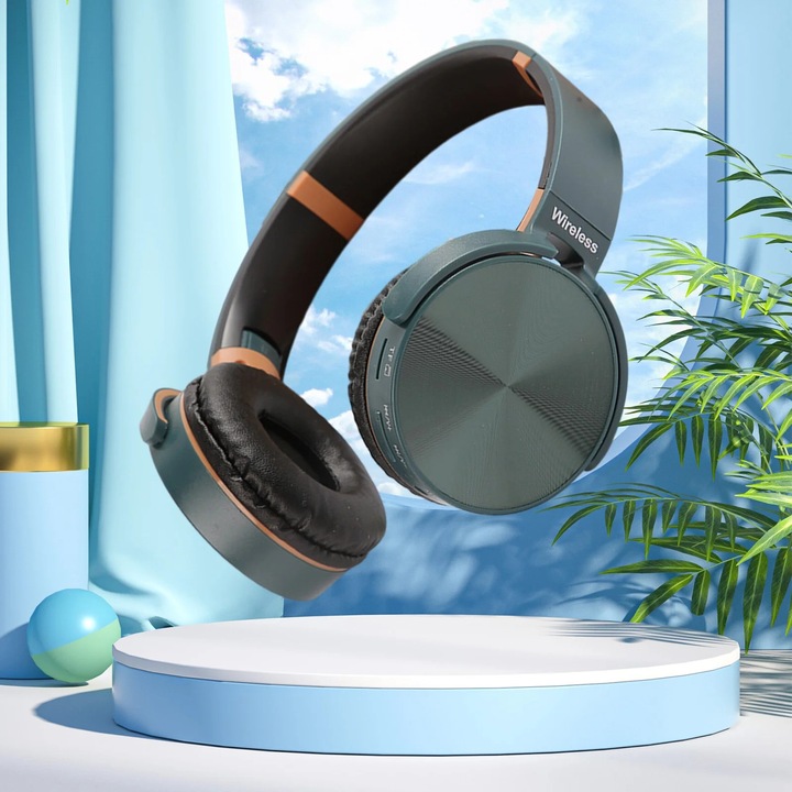 Vezeték nélküli Bluetooth fejhallgató, zöld, 20x19x4.5cm, 7 óra üzemidő