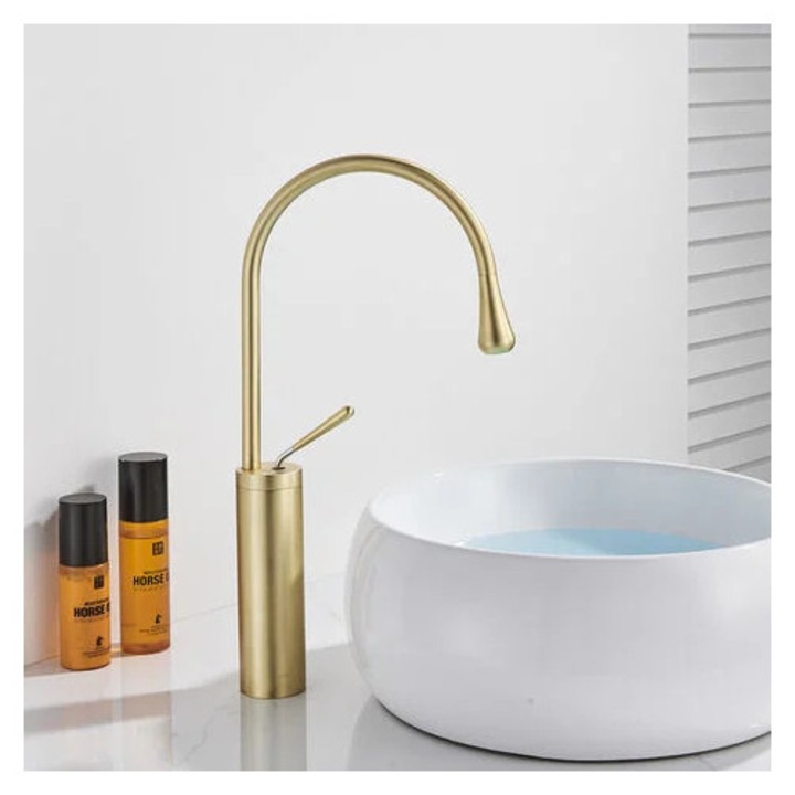 Санитарен смесител Ulisem, златист, с един лост, безшумен дизайн, лесен монтаж