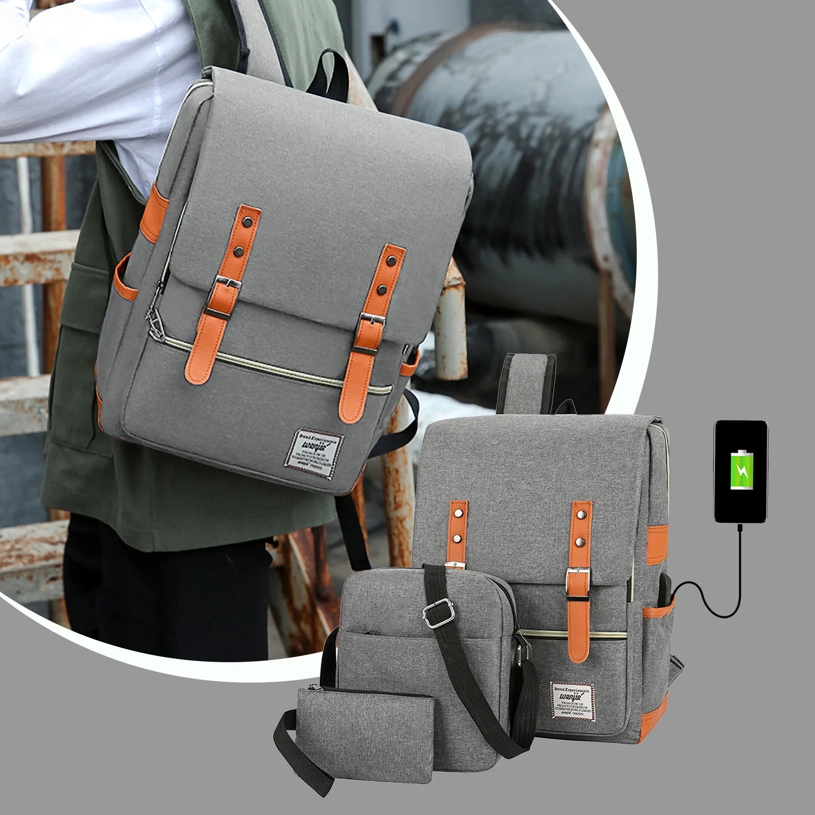 Rucsac laptop set 3 piese, multicolor, 40x30x12cm