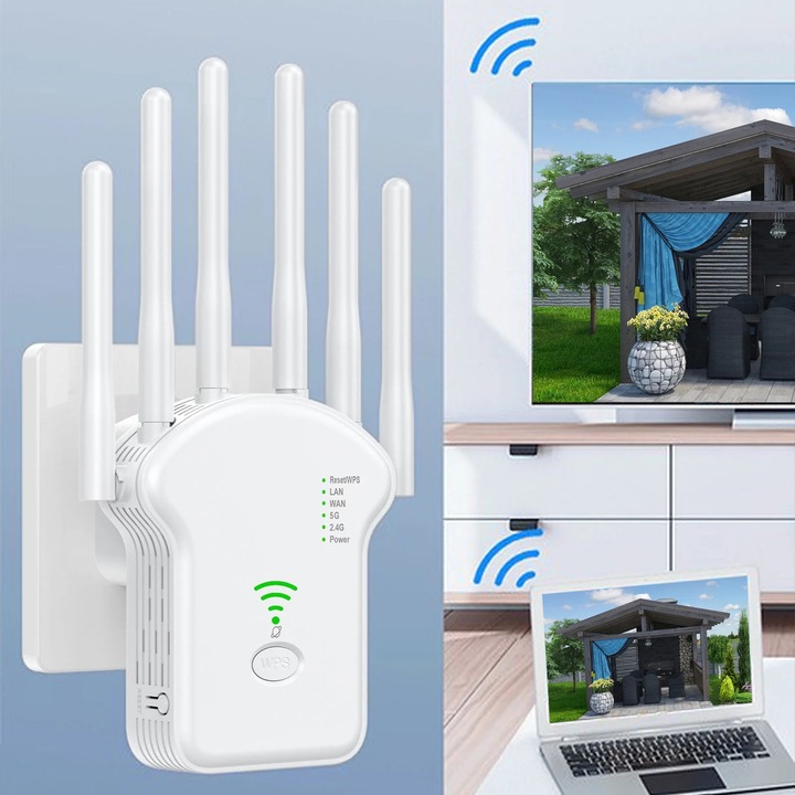 YANYXR WiFi jelerősítő 1200Mbps kétsávos fehér 19.8x8.9x4.3cm