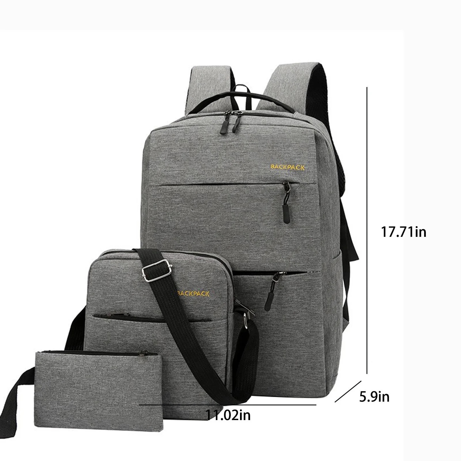 Rucsac laptop 17", set 3 piese, gri, 48x15x28cm