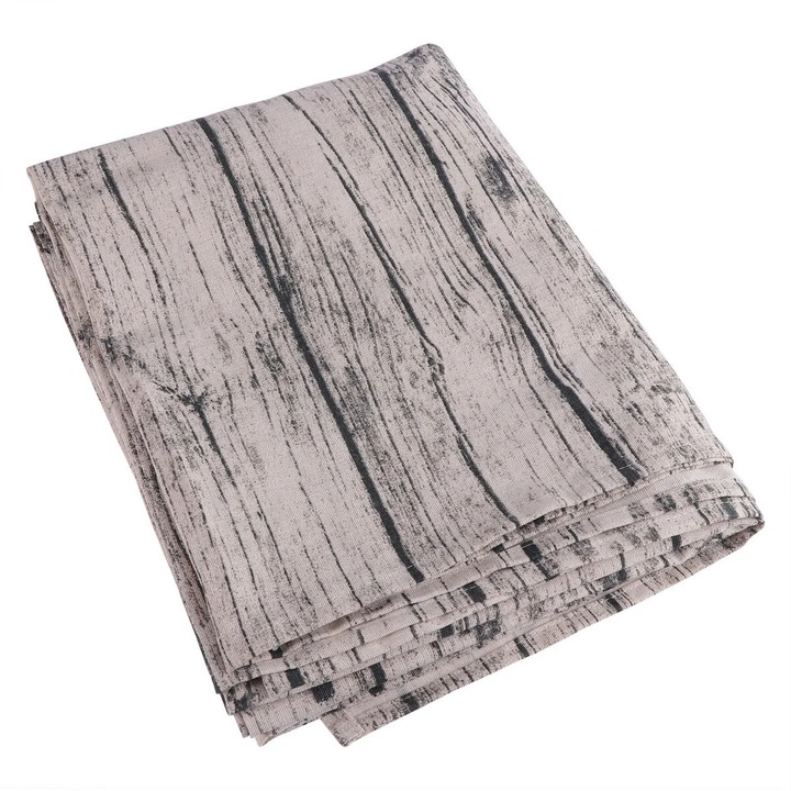 Fata de masa YANYXR BCS3014141 din bumbac si in, model imitatie lemn, bej/gri inchis, 90 x 90 cm