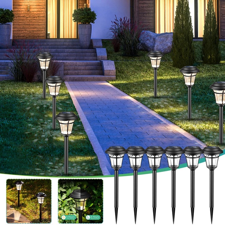 Комплект 6 соларни LED лампи за градина YANYXR, черни, 41.5x10см
