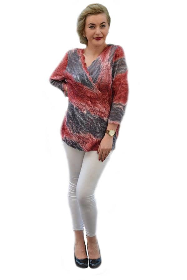 Bluza de zi, din dantela superba,D&J Exclusive, Bleumarin/Rosu