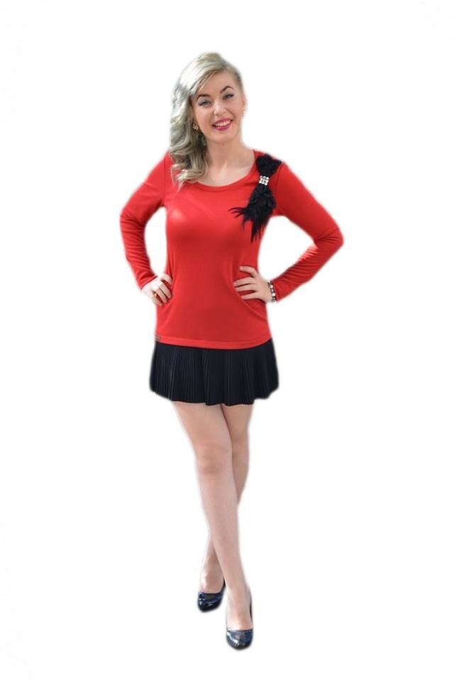 Rochie cu pliuri,D&J Exclusive, Rosu/Negru