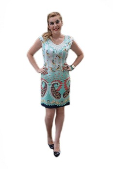 Rochie eleganta ,decorata cu perle albe la decolteu,D&J Exclusive, Turcoaz Rochie eleganta ,decorata cu perle albe la decolteu,D&J Exclusive, Turcoaz