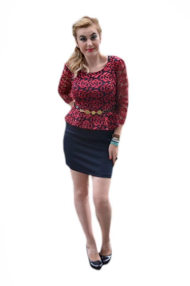 Rochie de seara cu peplum in talie,D&J Exclusive, Bleumarin/Rosu