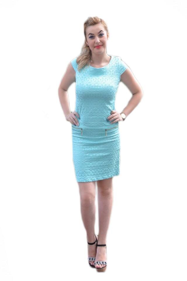 Rochie rafinata cu insertii de voal si fermoare,D&J Exclusive, Turcoaz