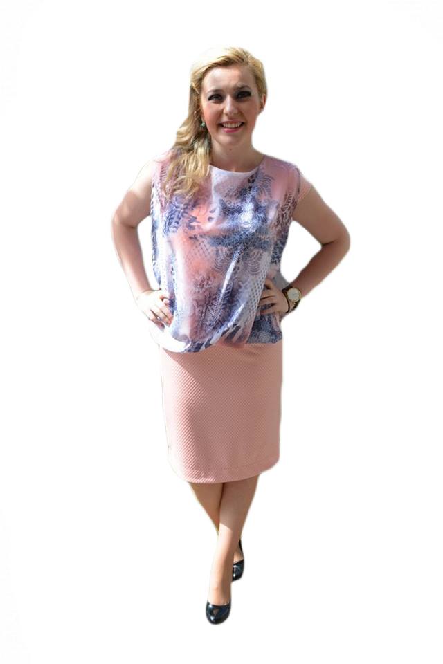 Rochie eleganta cu imprimeu partea de sus,D&J Exclusive, Roz