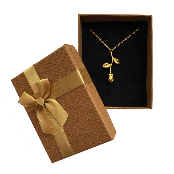 Дамско колие с цвете роза, Сплав, Златист, Кутия за подарък