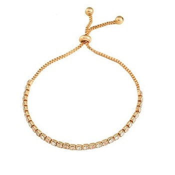 Bratara model Tennis, reglabila, din aliaj si cu cristale tip zirconiu transparente, Auriu (Ambalaj cutie cadou) Bratara model Tennis, reglabila, din aliaj si cu cristale tip zirconiu transparente, Auriu (Ambalaj cutie cadou)