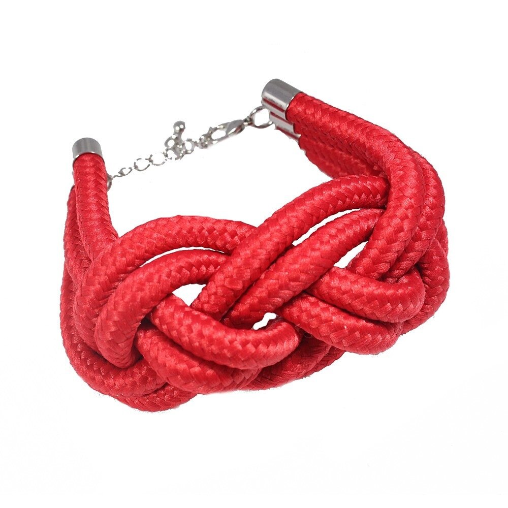 Bratara de dama pentru femei lata 5 cm, ajustabila, din snur impletit RED