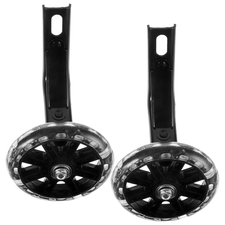 Set roti ajutatoare bicicleta, negru, 9x9x2cm, rezistente UV, ajustabile, cu lumina flash